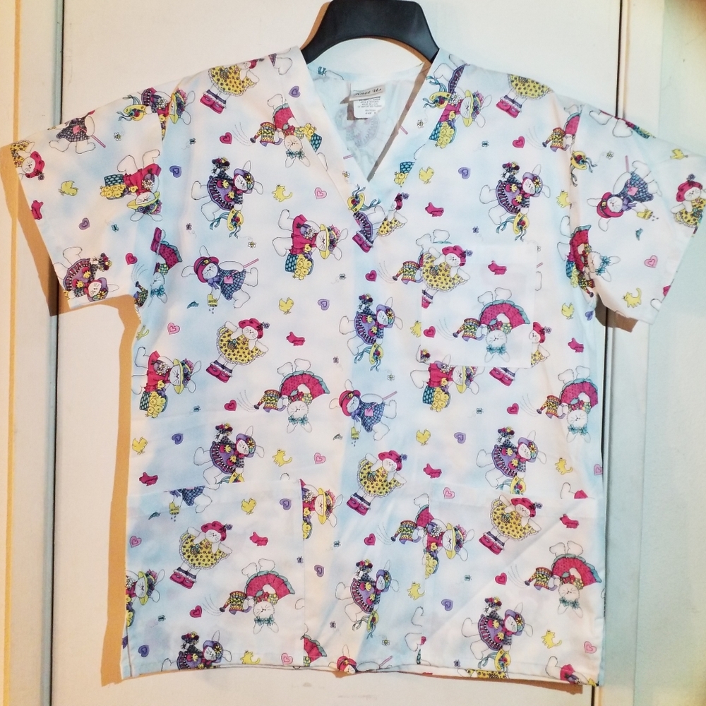 Knot Us Women's Medical Scrub Top Spring Bunny Sm